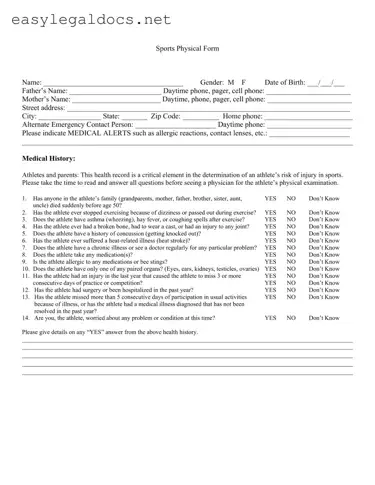 Download Sports Physical Form