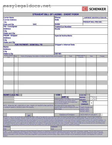 Download Straight Bill Of Lading Form