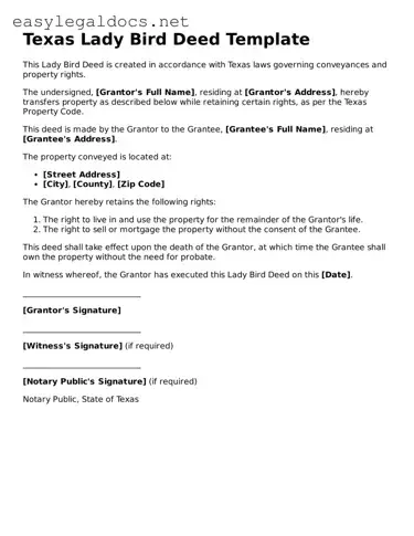 Blank  Lady Bird Deed Form for Texas