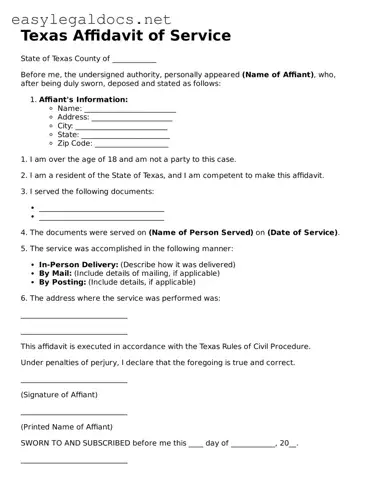Blank  Affidavit of Service Form for Texas