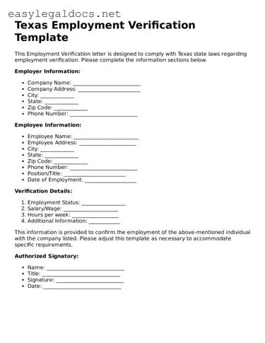 Blank  Employment Verification Form for Texas