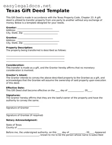 Blank  Gift Deed Form for Texas