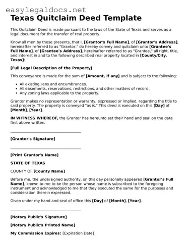 Blank  Quitclaim Deed Form for Texas