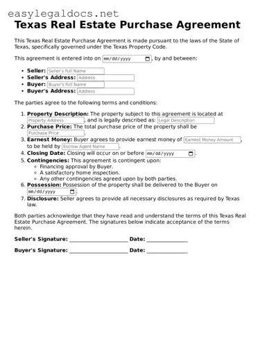 Blank  Real Estate Purchase Agreement Form for Texas