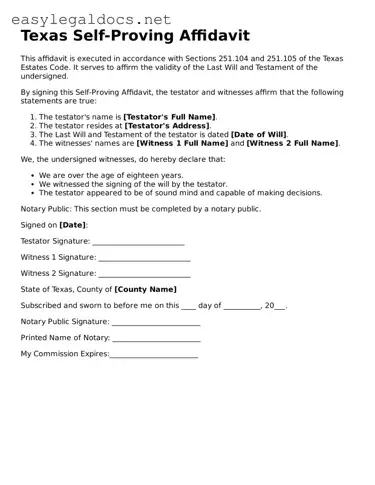 Blank  Self-Proving Affidavit Form for Texas
