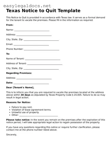 Blank  Notice to Quit Form for Texas