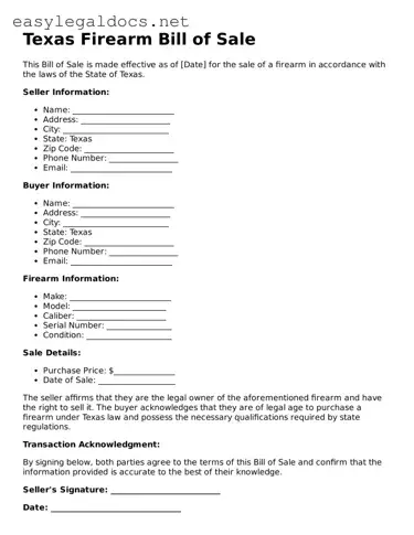 Blank  Firearm Bill of Sale Form for Texas