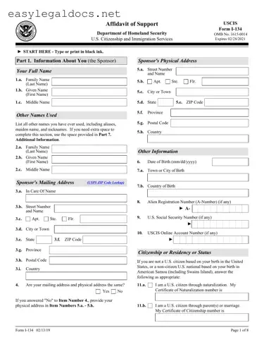 Download USCIS I-134 Form