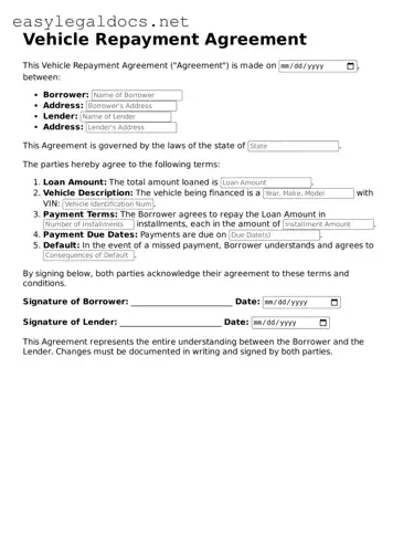 Printable Vehicle Repayment Agreement Form