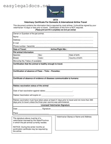 Download Veterinary Certificate Travel Form