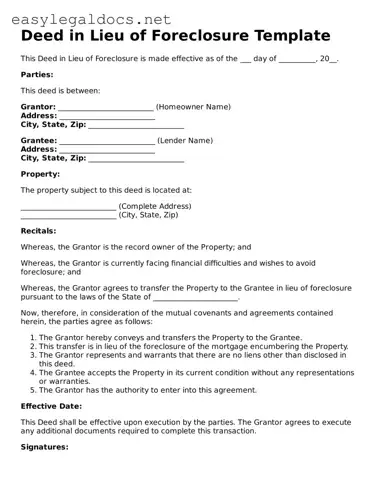 Printable Deed in Lieu of Foreclosure Form