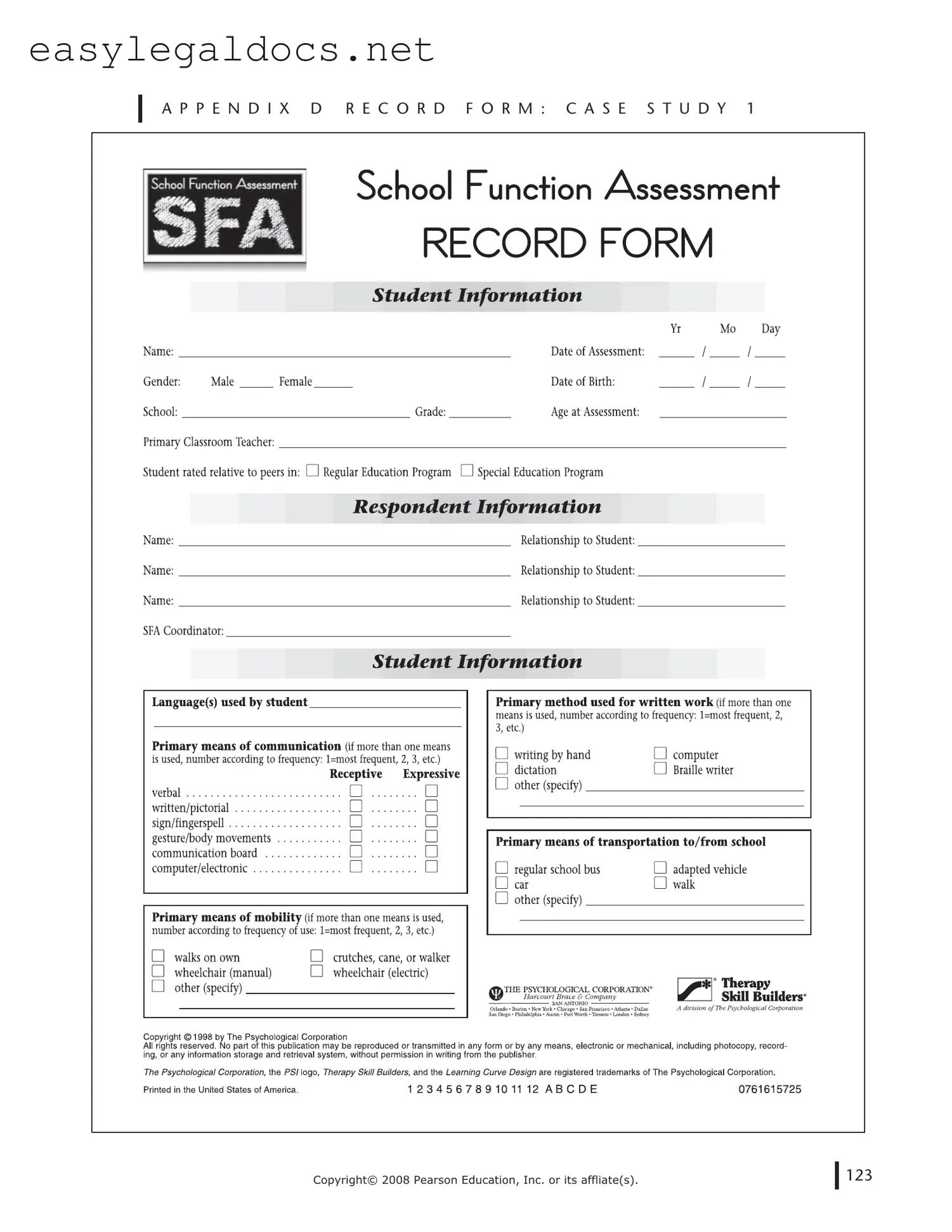 Download School Function Assessment Form