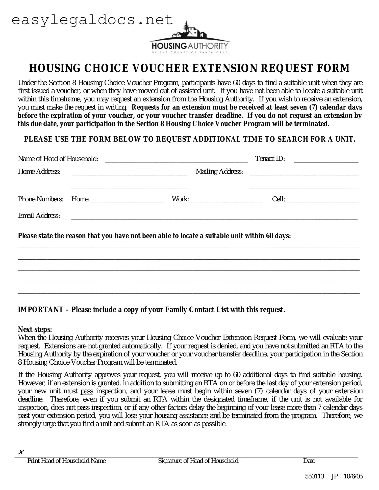 Download Section 8 Voucher Extension Form