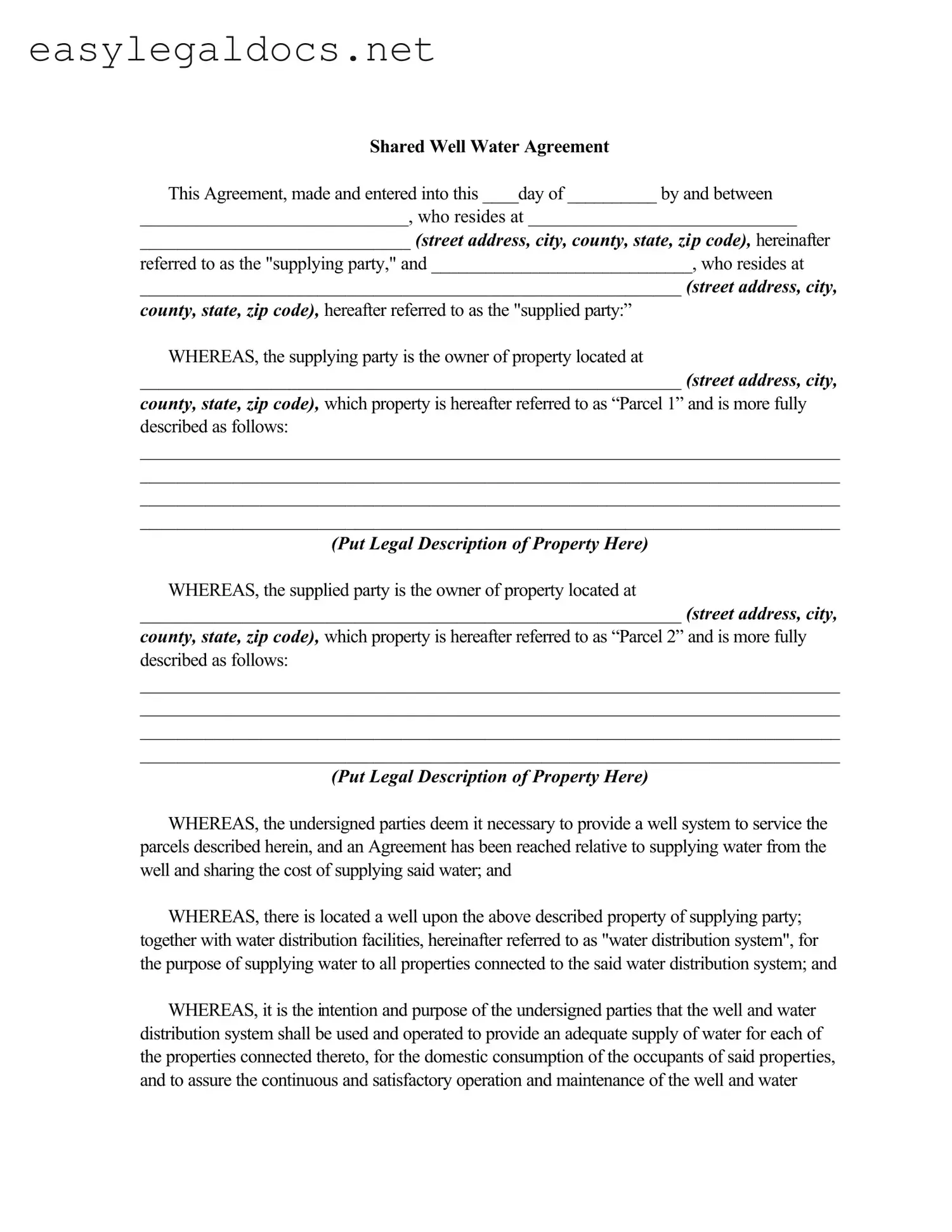 Download Shared Well Agreement Form