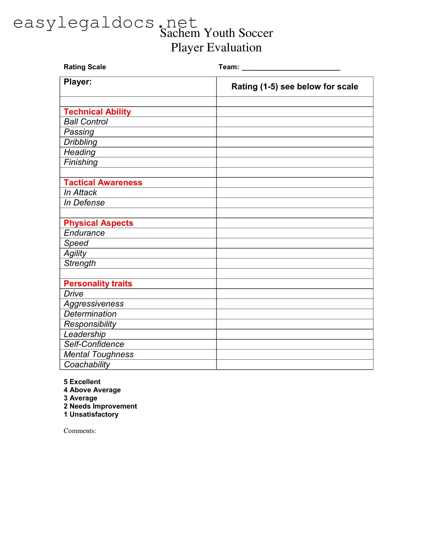 Download Soccer Player Evaluation Form