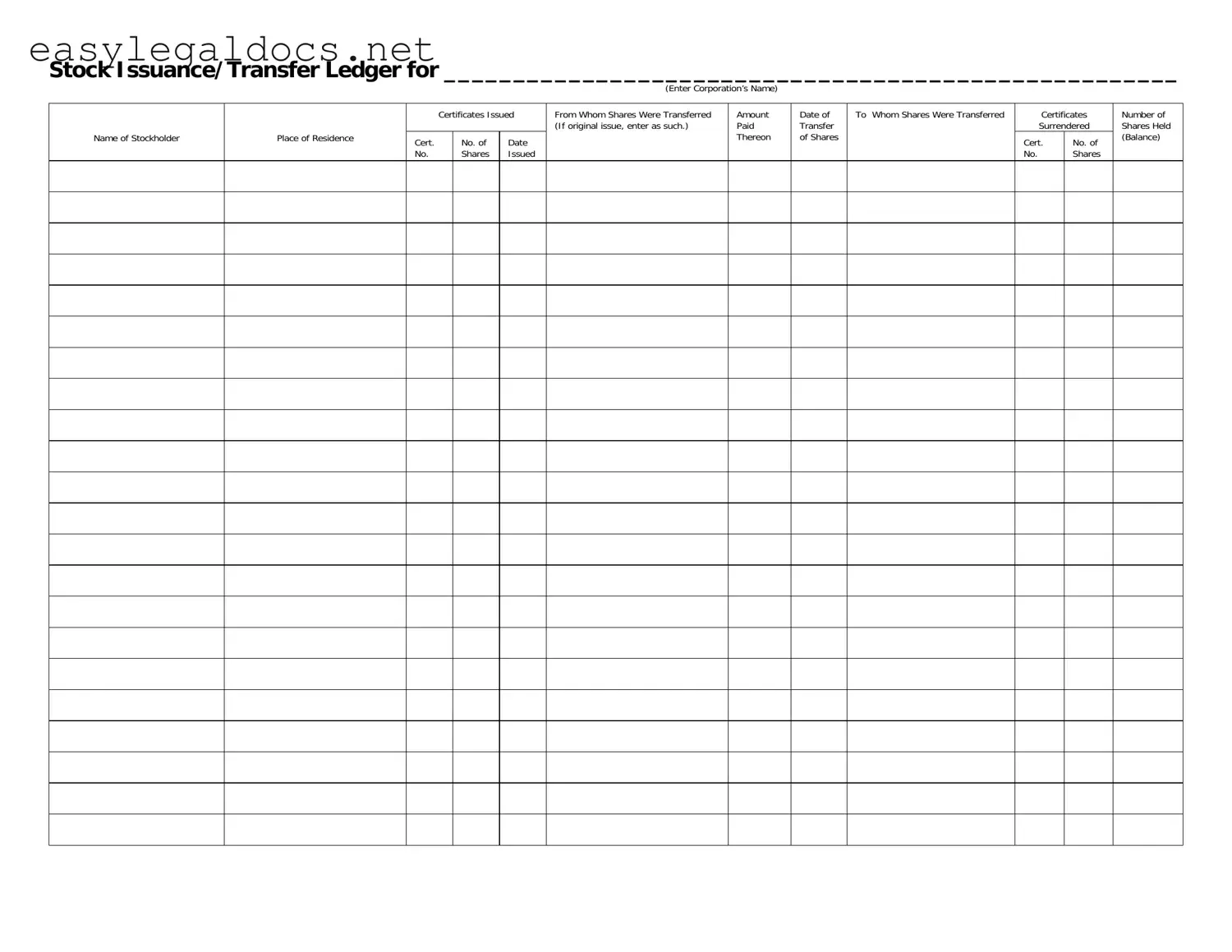 Download Stock Transfer Ledger Form