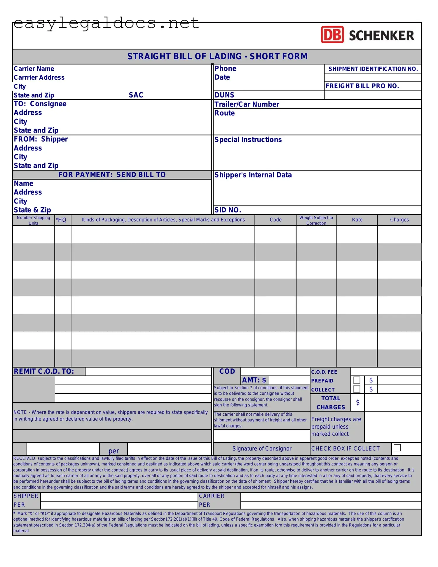 Download Straight Bill Of Lading Form