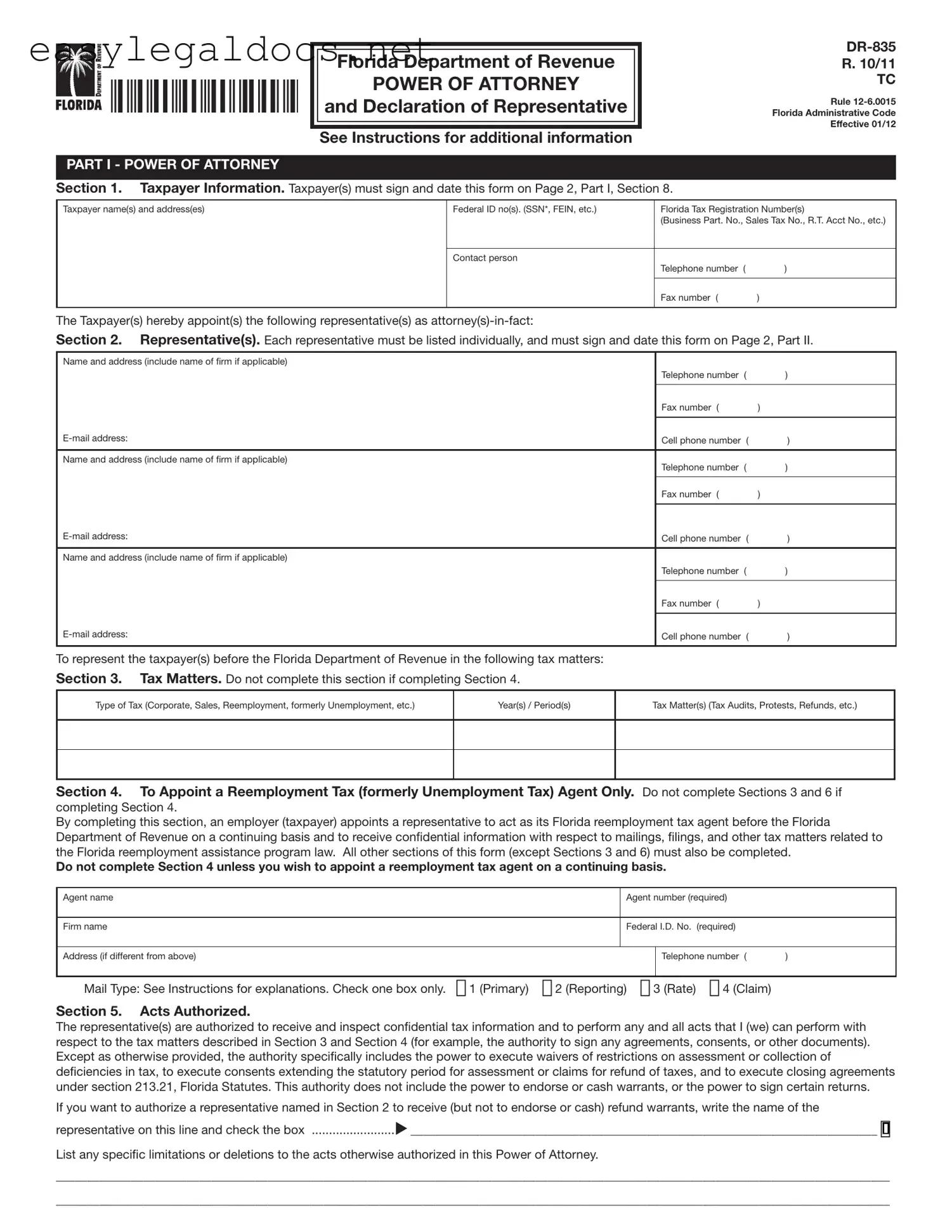 Download Tax POA dr 835 Form