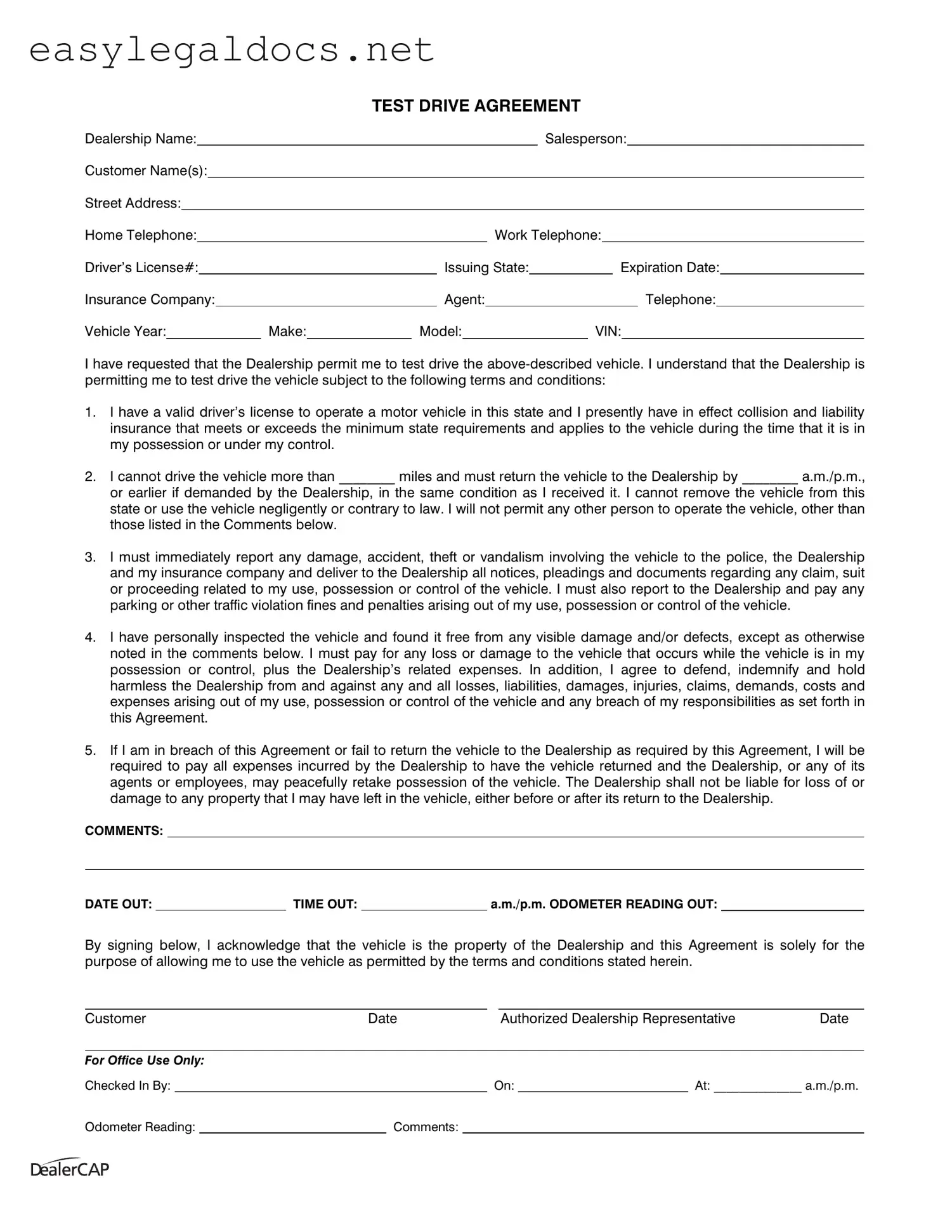Download Test Drive Form