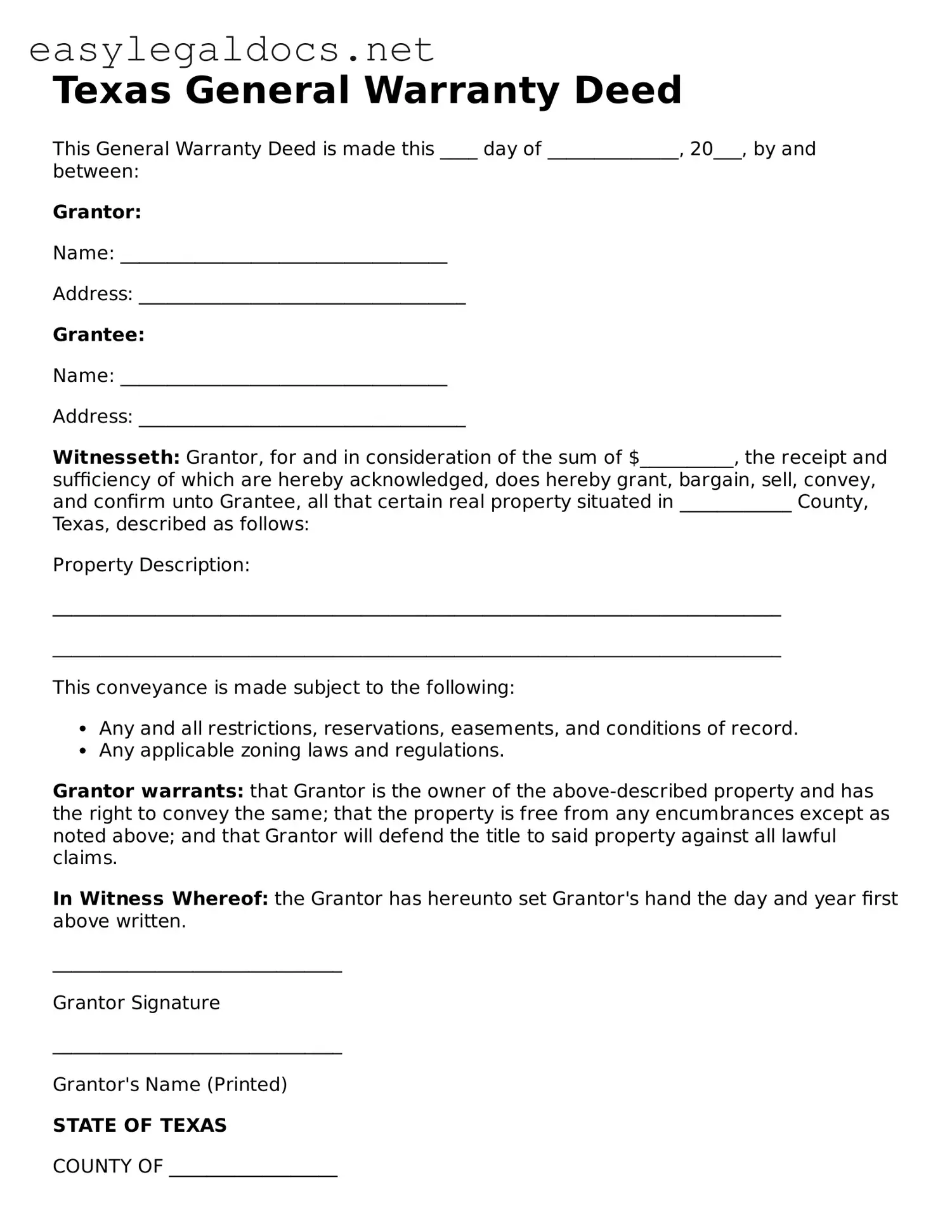 Blank  Deed Form for Texas