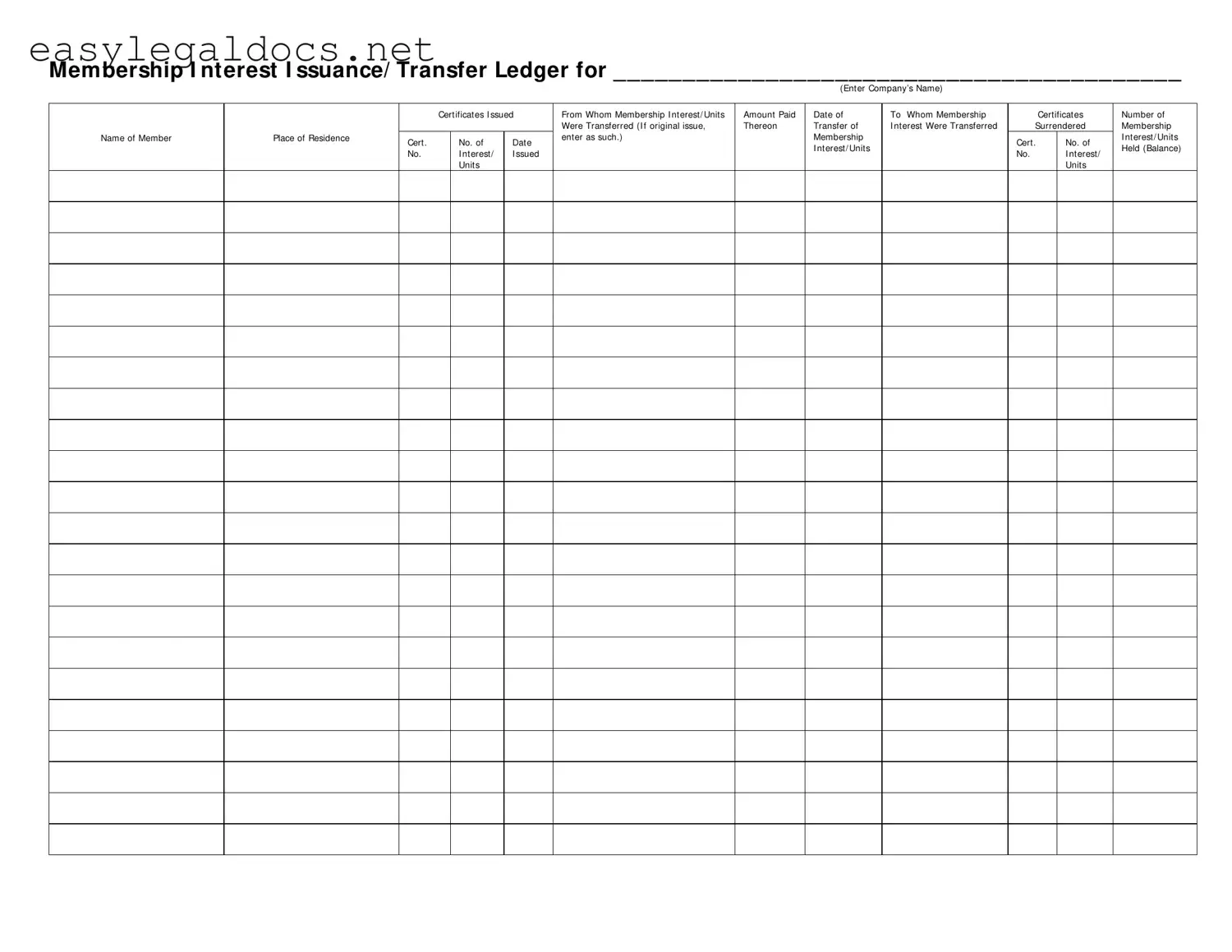 Download Membership Ledger Form