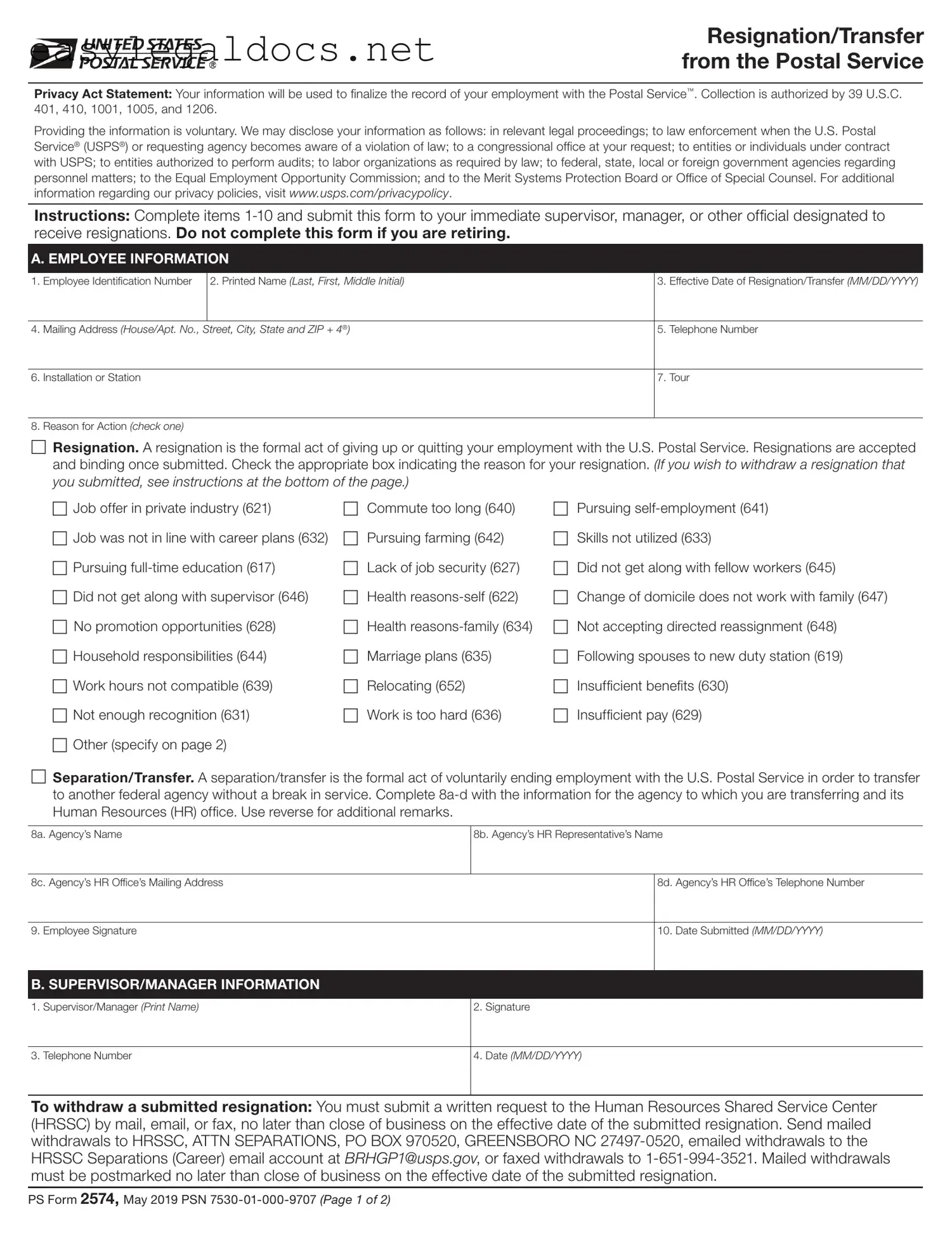 Download Usps Resignation Form