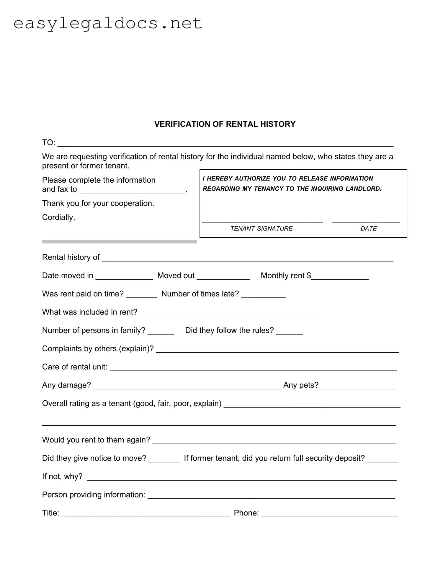 Download Verification Rental Form